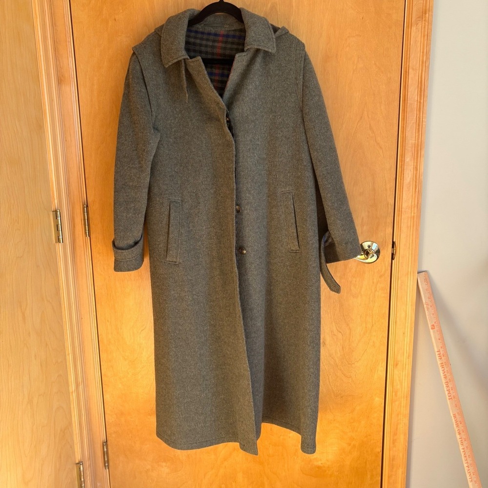 Schneider Grey Wool Blend Hooded Trench Coat Full Length‎ Warm Winter Outerwear